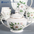 Hot Sale Bonne conception Floral Fine Bone Chine Tea Coffee Cookie Sugar Set en céramique, kit de thé en céramique fabriqué en Chine